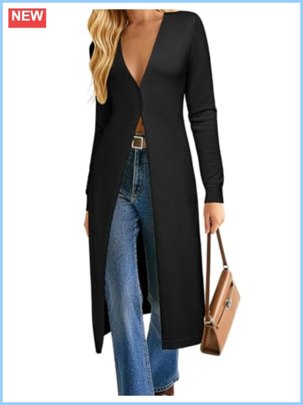 Lightweight Long Duster Cardigan V-Neck Button Up Knit